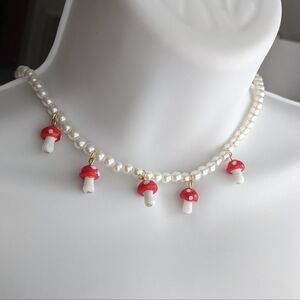 Mushrooms choker necklace pearl like necklace